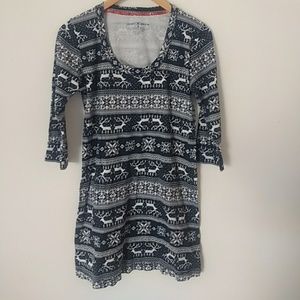 EUC Lucky Brand Reindeer Snowflake 3/4 Knit Dress